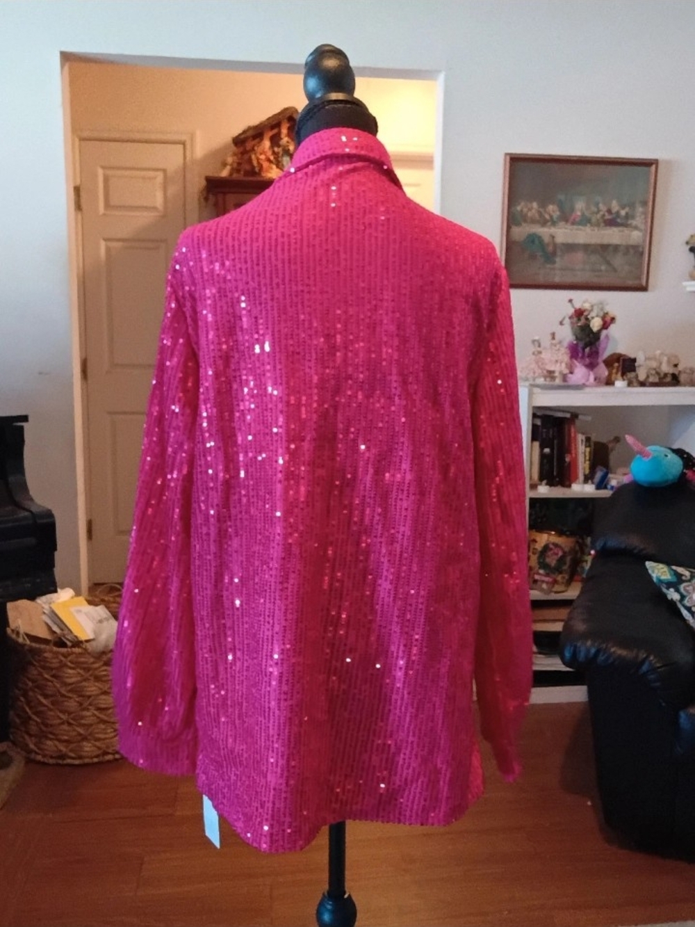 MD&M Women's Hot Pink Sequin Blazer New With Tags Hot Jacket - Picture 4 of 10